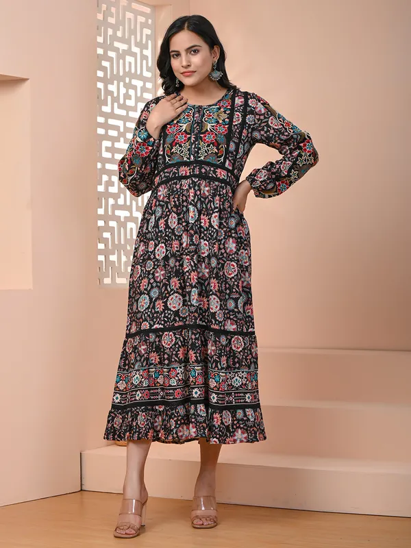 Latest black printed long kurti
