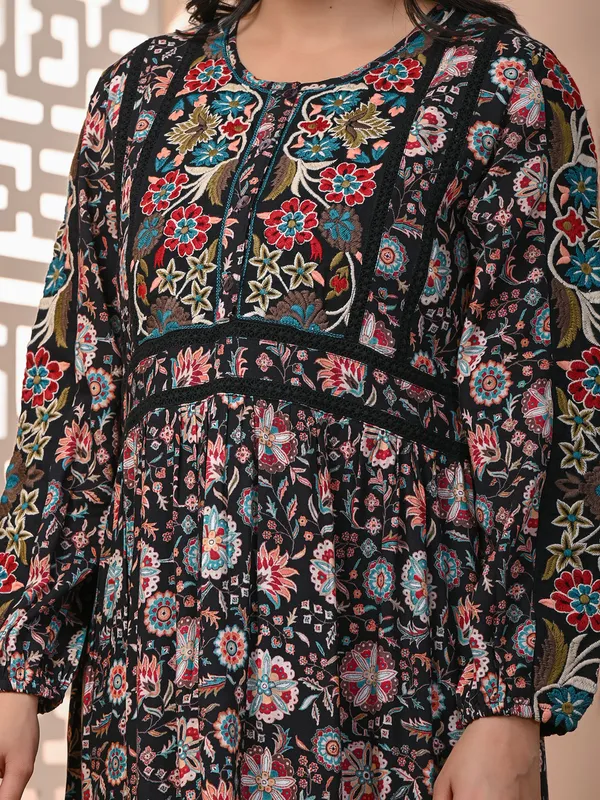 Latest black printed long kurti
