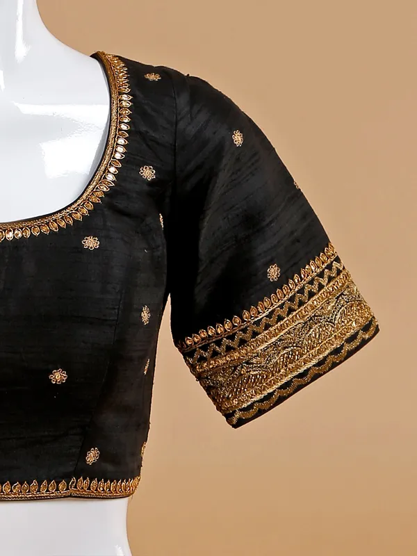 Latest black raw silk blouse