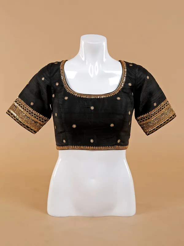Latest black raw silk blouse