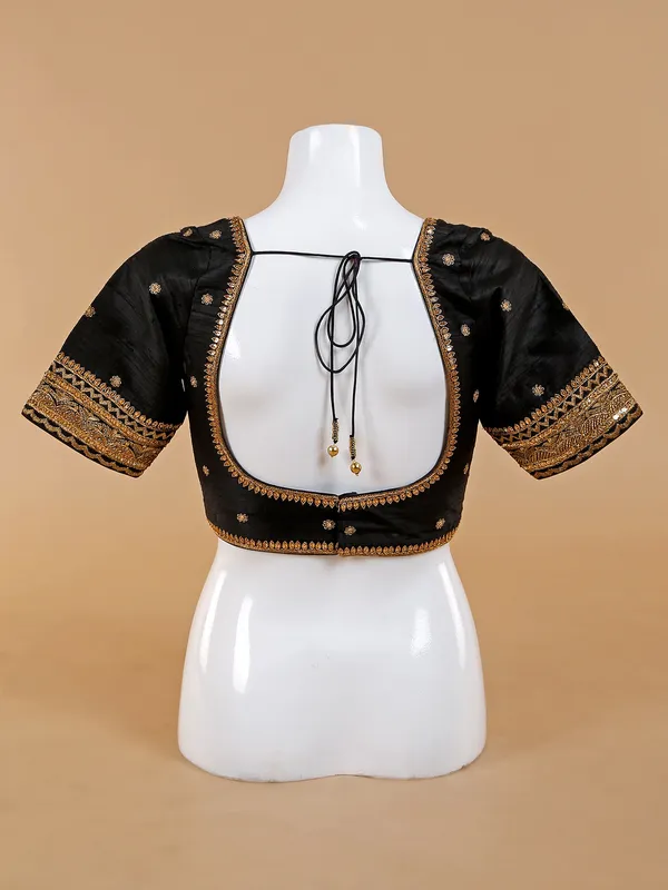 Latest black raw silk blouse