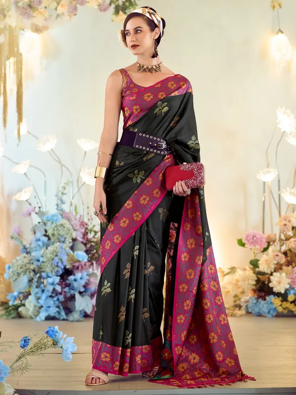 Latest black saree in soft silk