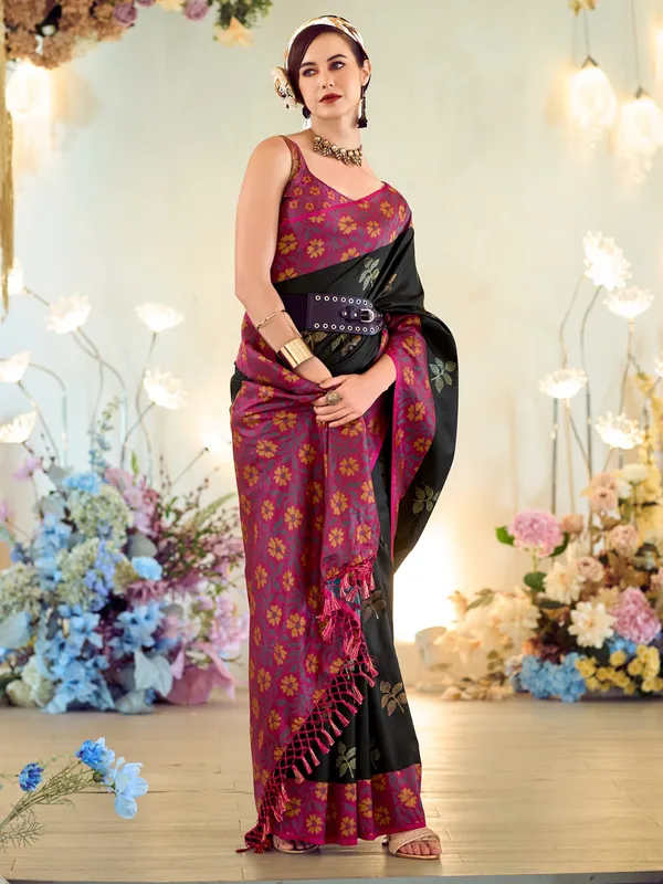 Latest black saree in soft silk