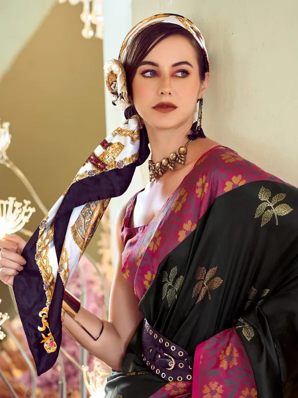 Latest black saree in soft silk