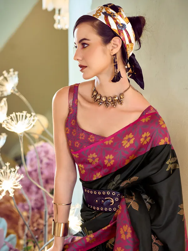 Latest black saree in soft silk