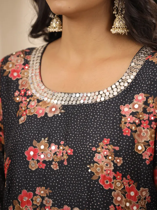 Latest black silk printed sharara set