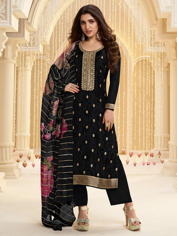 Latest black silk salwar suit for women