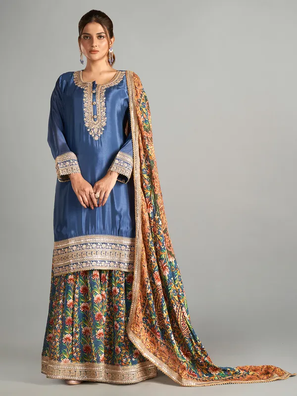 Latest blue chiffon palazzo suit