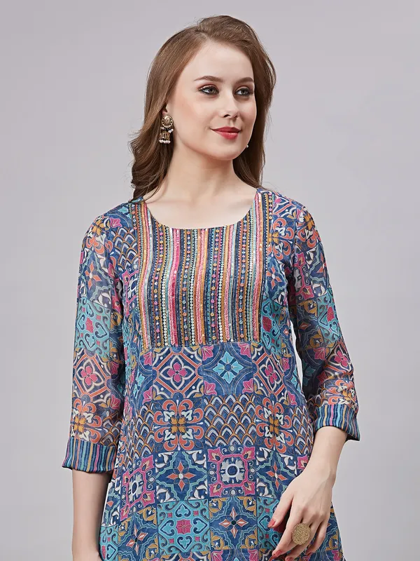 Latest blue cotton printed co ord set