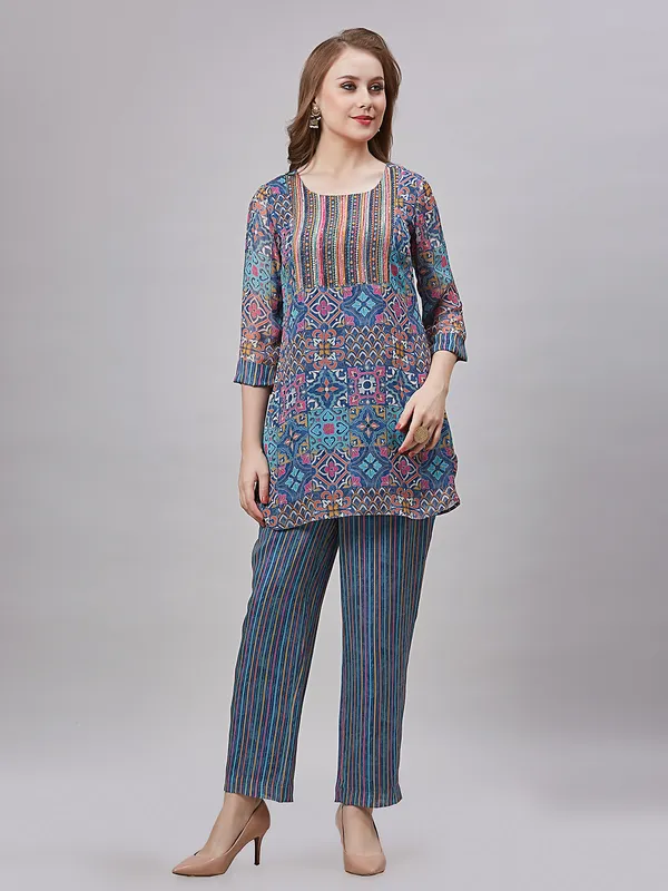 Latest blue cotton printed co ord set