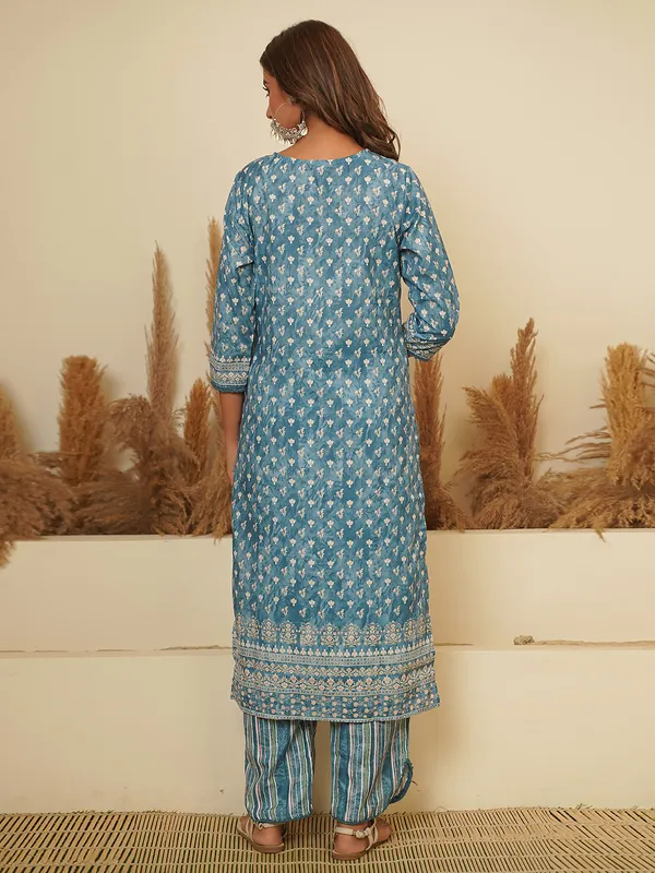 Latest blue cotton printed kurti set