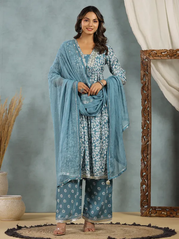 Latest blue cotton printed palazzo set