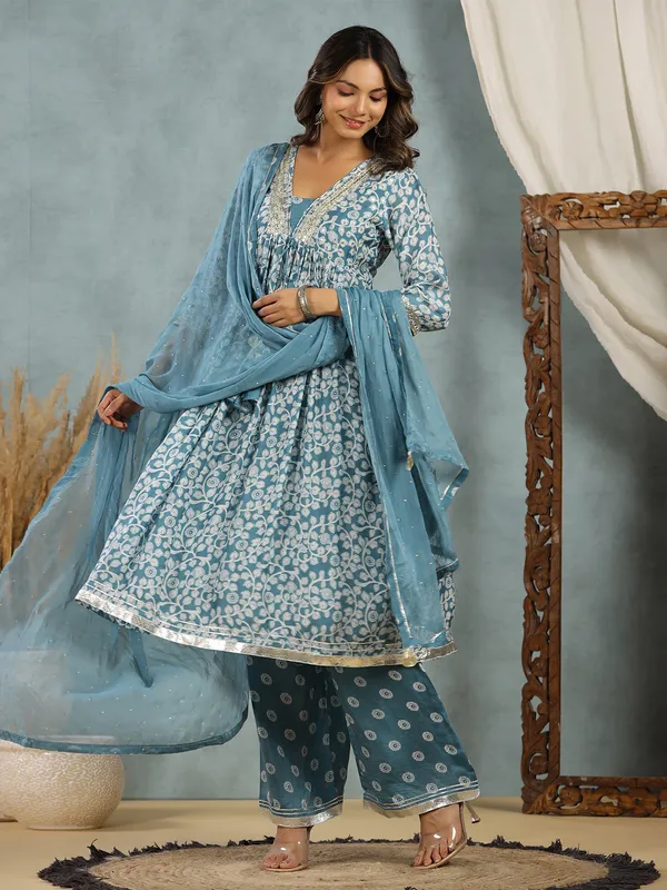 Latest blue cotton printed palazzo set