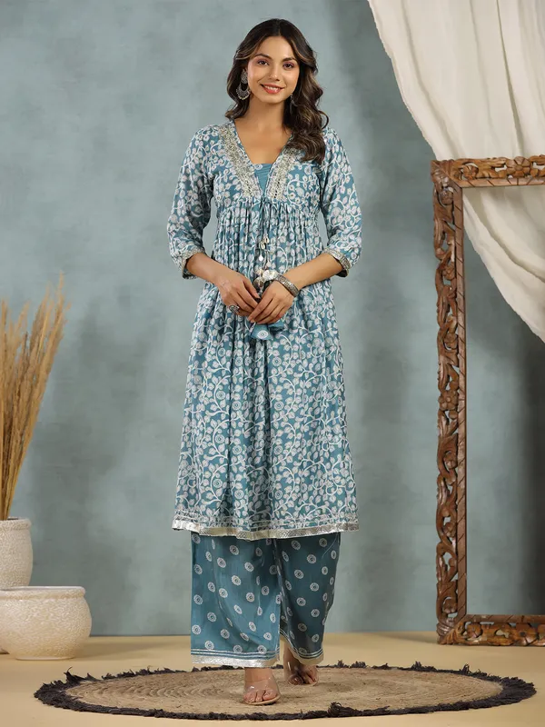 Latest blue cotton printed palazzo set