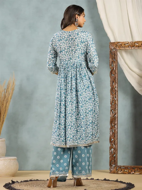 Latest blue cotton printed palazzo set