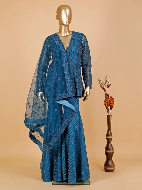 Latest blue net palazzo suit