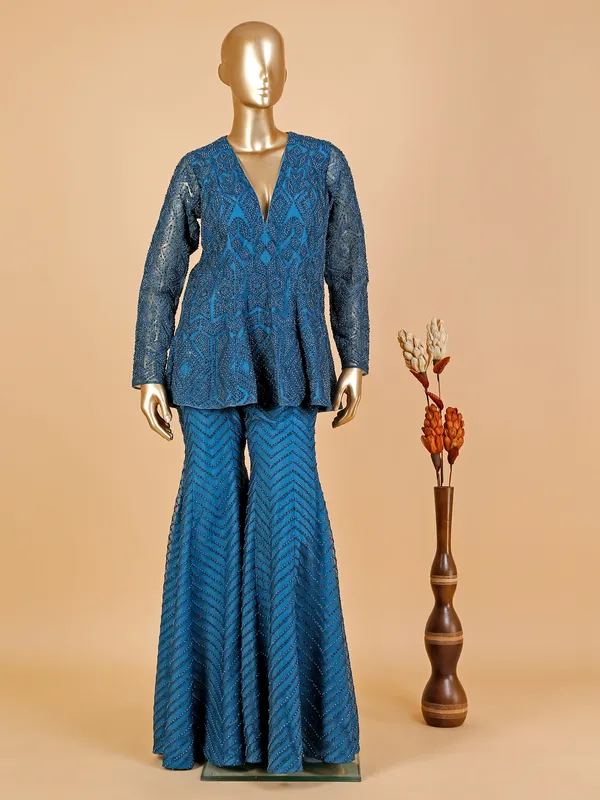 Latest blue net palazzo suit