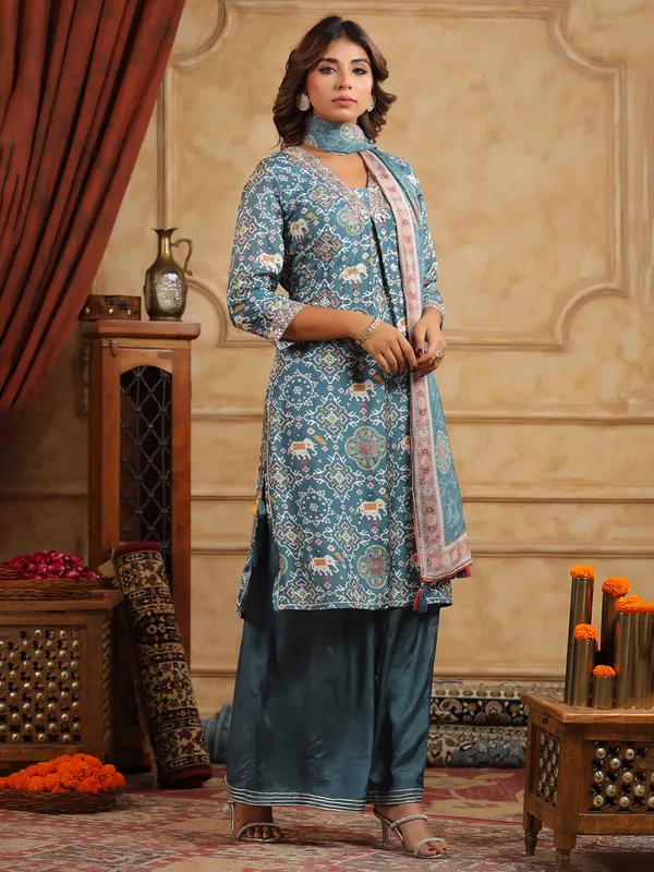 Latest blue palazzo kurti set with dupatta