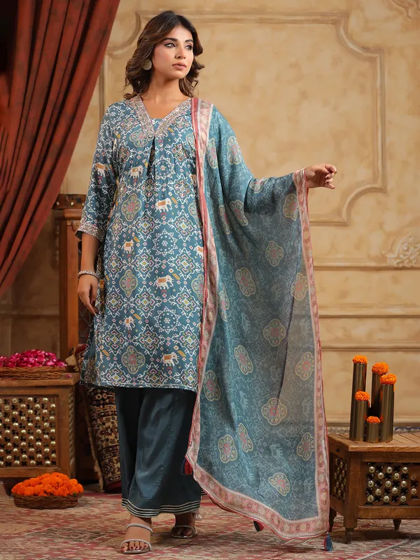 Latest blue palazzo kurti set with dupatta