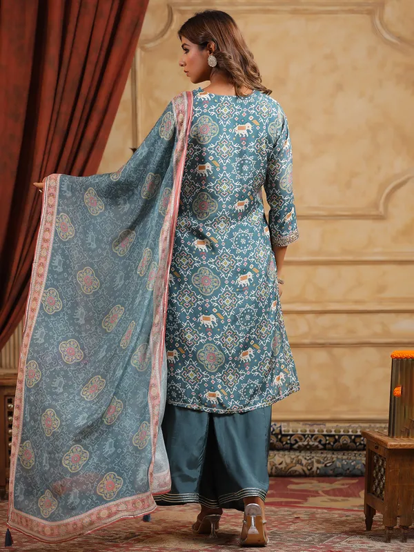 Latest blue palazzo kurti set with dupatta