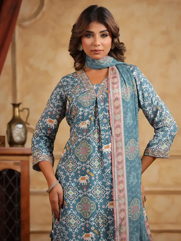 Latest blue palazzo kurti set with dupatta