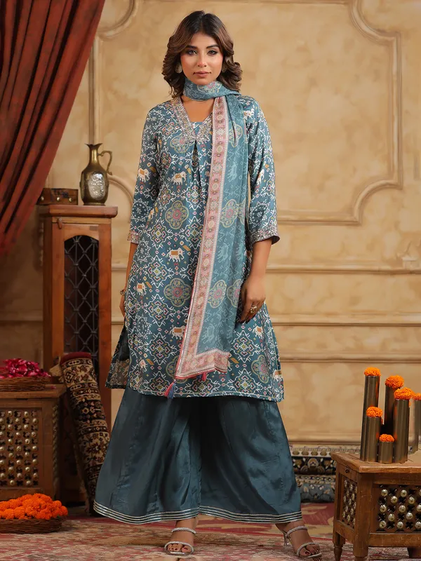 Latest blue palazzo kurti set with dupatta