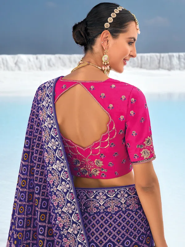 Latest blue printed bandhej saree for wedding