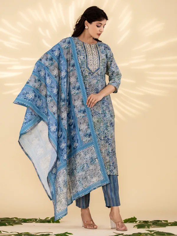 Latest blue printed kurti set