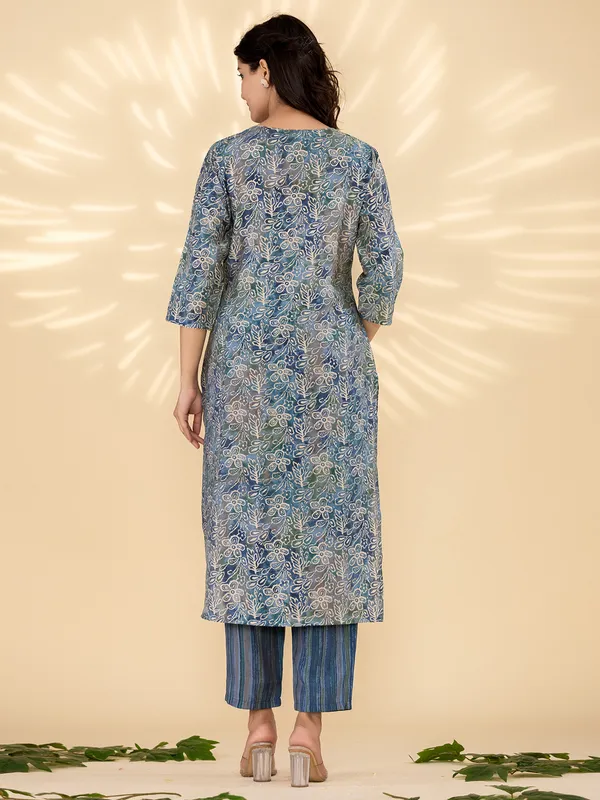 Latest blue printed kurti set