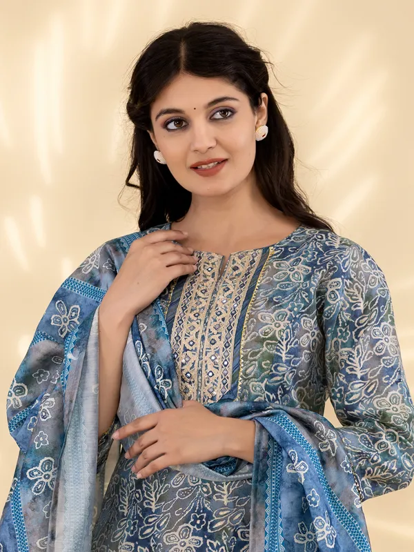 Latest blue printed kurti set