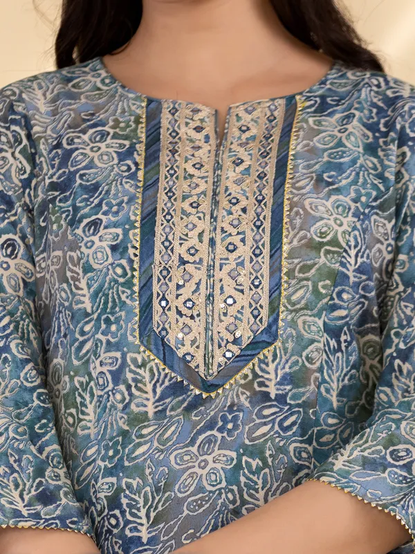 Latest blue printed kurti set