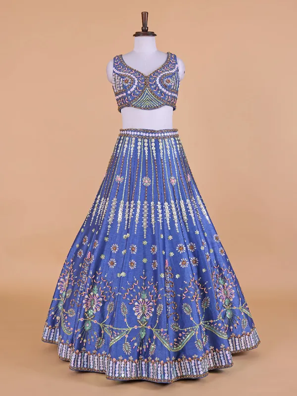 Latest blue raw silk lehenga choli
