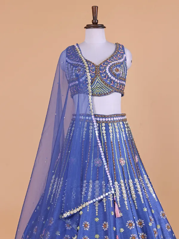 Latest blue raw silk lehenga choli