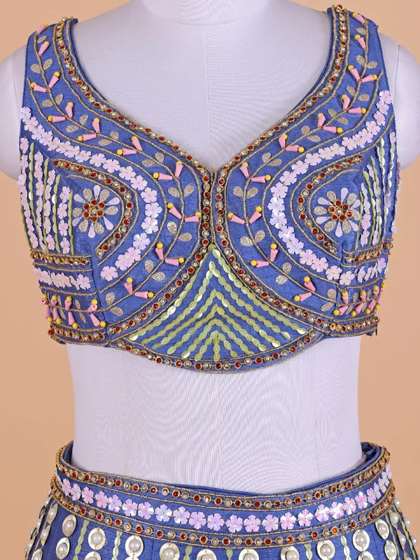 Latest blue raw silk lehenga choli