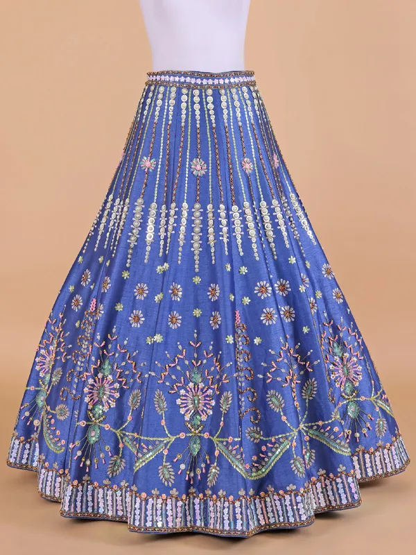 Latest blue raw silk lehenga choli