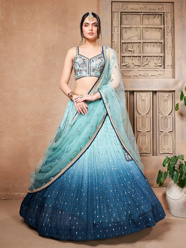 Latest blue shaded georgette lehenga choli