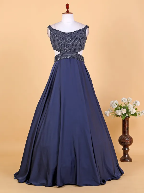 Latest blue silk designer gown-G3-WGO2521 | United States