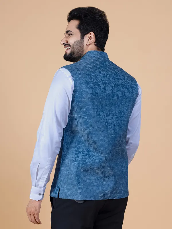 Latest blue texture silk waistcoat