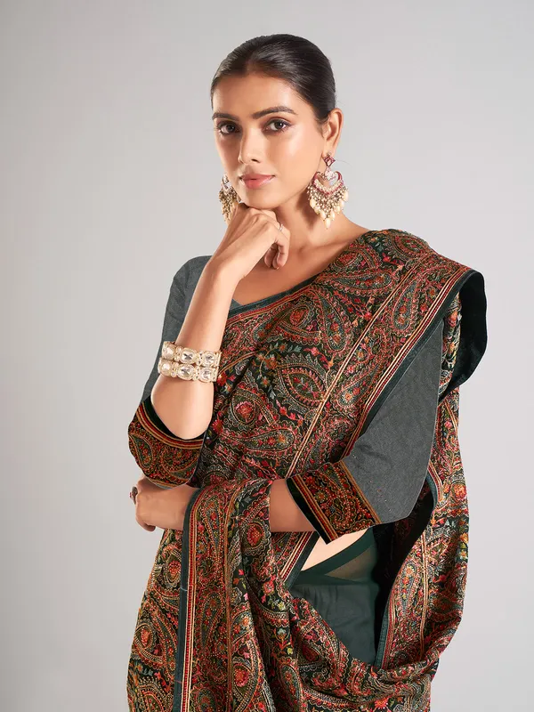 Latest bottle green georgette saree