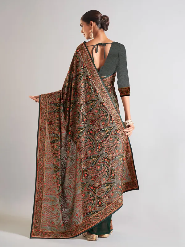 Latest bottle green georgette saree