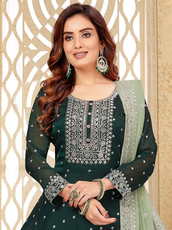 Latest bottle green silk anarkali suit