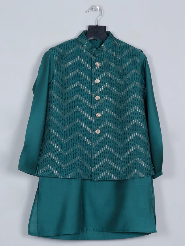 Latest bottle green silk boys waistcoat