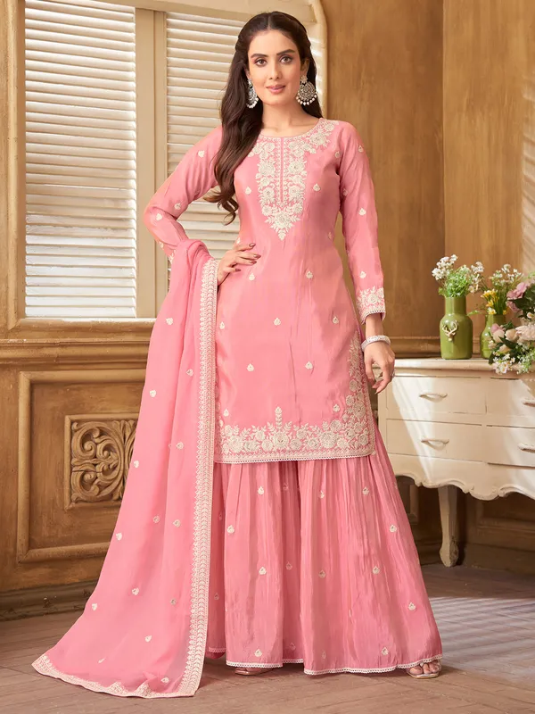 Latest bright pink sharara suit