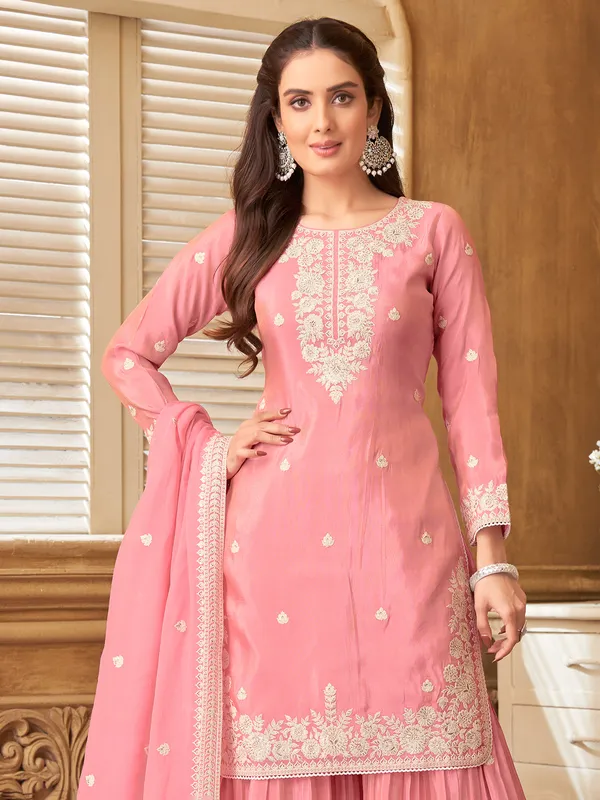 Latest bright pink sharara suit