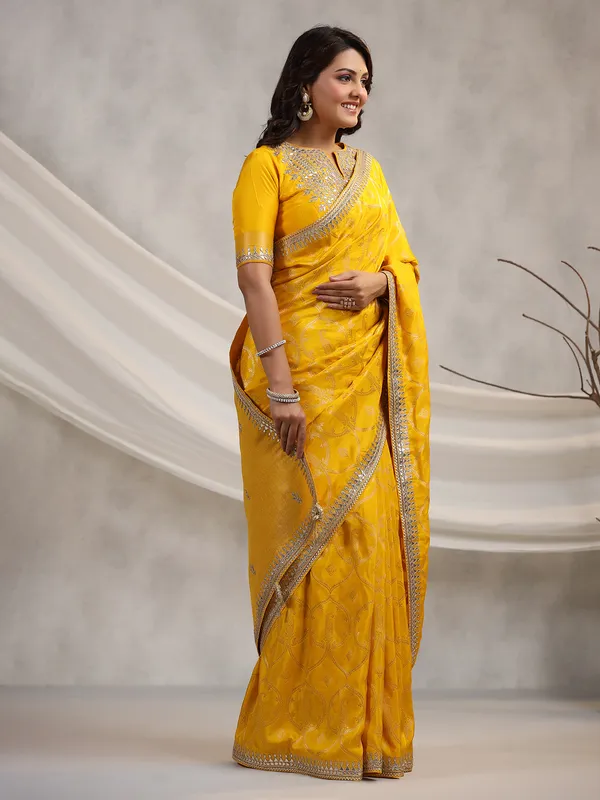 Latest bright yellow silk saree