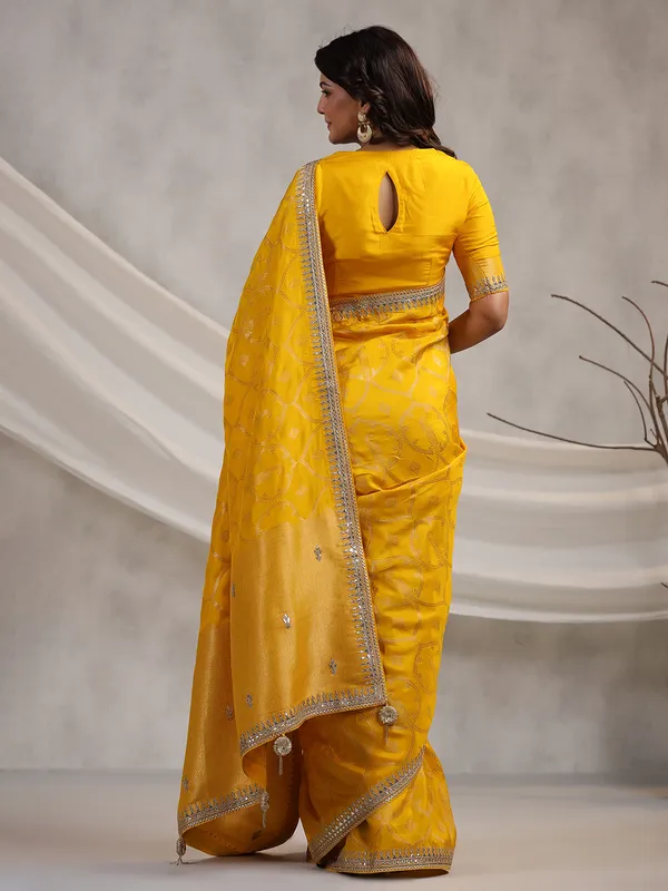 Latest bright yellow silk saree