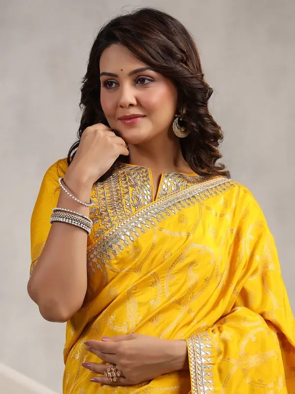Latest bright yellow silk saree