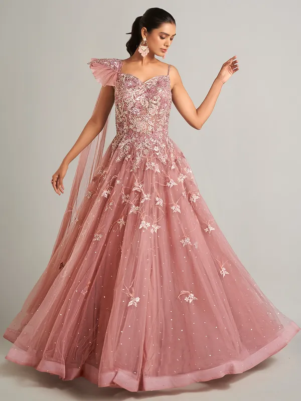 Latest brown net designer gown