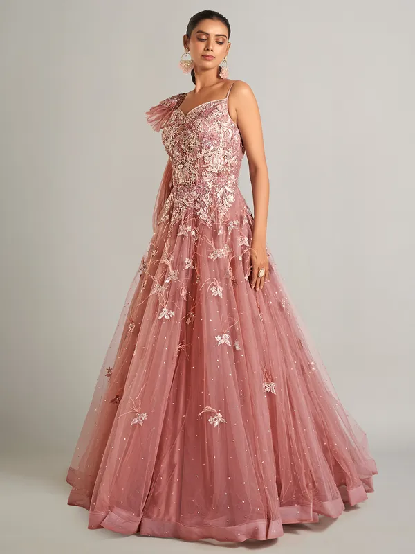 Latest brown net designer gown