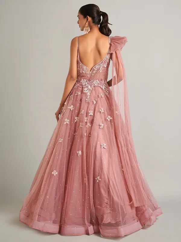 Latest brown net designer gown